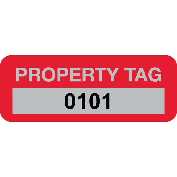 Lustre-Cal Property ID Label PROPERTY TAG5 Alum Dark Red 2in x 0.75in Serialized 0101-0200, 100PK 253740Ma1Rd0101 - main